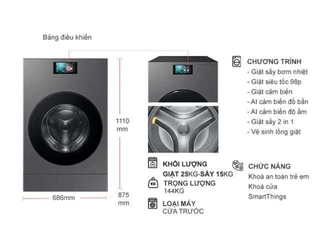 So sánh giá Máy giặt sấy Samsung AI Combo Heatpump Inverter giặt 25 kg - sấy 15 kg WD25DB8995BZSV rẻ nhất? - Ảnh 18