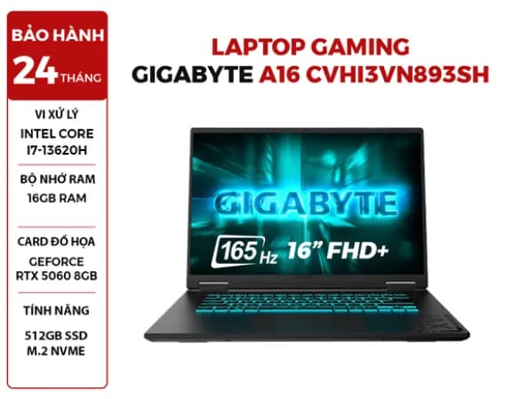 Top 1 so sánh giá Laptop GIGABYTE Gaming A16 GA6H - GAMING-A16-CVHI3VN893SH (i7 13620H, 16GB, 512GB, RTX5060 8GB, WUXGA 165Hz, Win11) - Tìm sản phẩm giá rẻ nhất - Ảnh 9
