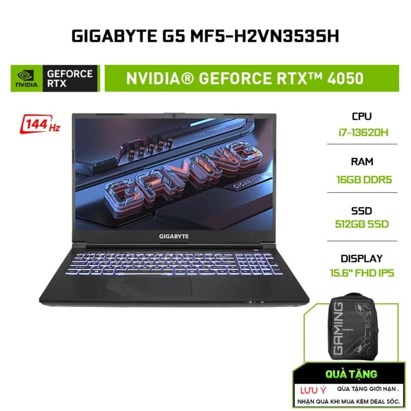 Laptop GIGABYTE Gaming G5 MF5 RC555 - 9RC55MF5FJIINIVN000 (i7 13620H, 16GB, 512GB, RTX 4050 6GB, Full HD 144Hz, Win11) - Giá rẻ nhất hôm nay - Ảnh 46