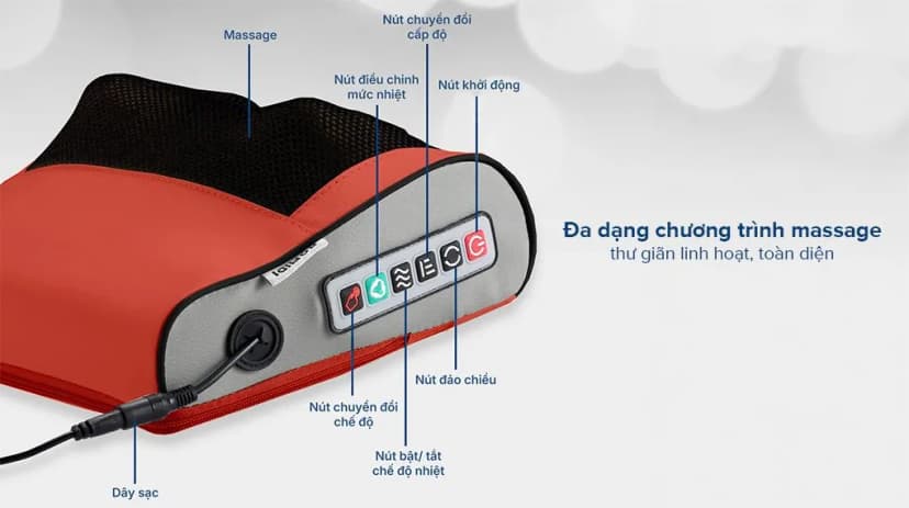 Gối massage Bomidi MP1 - Đen Đỏ - Giá rẻ nhất hôm nay - Ảnh 4