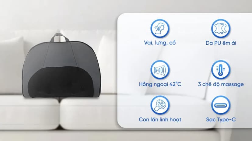 Gối massage hồng ngoại Bomidi MP1 Pro - Xám xanh - Giá rẻ nhất hôm nay - Ảnh 2