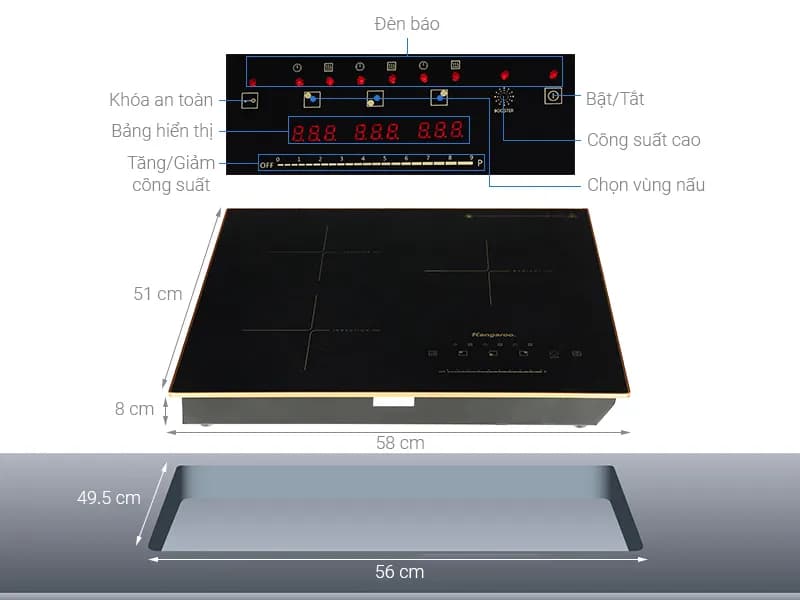 Bếp từ hồng ngoại 3 vùng nấu âm Kangaroo KG446i 5800W - Giá rẻ nhất hôm nay - Ảnh 3