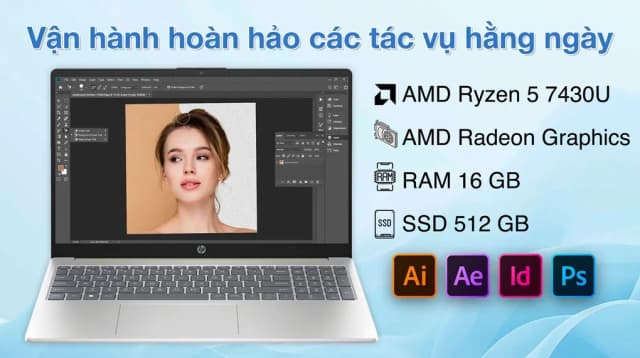 Laptop HP 15 fc0085AU - A6VV8PA (R5 7430U, 16GB, 512GB, Full HD, Win11) - 16