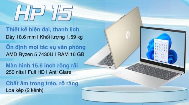Laptop HP 15 fc0085AU - A6VV8PA (R5 7430U, 16GB, 512GB, Full HD, Win11) - 3