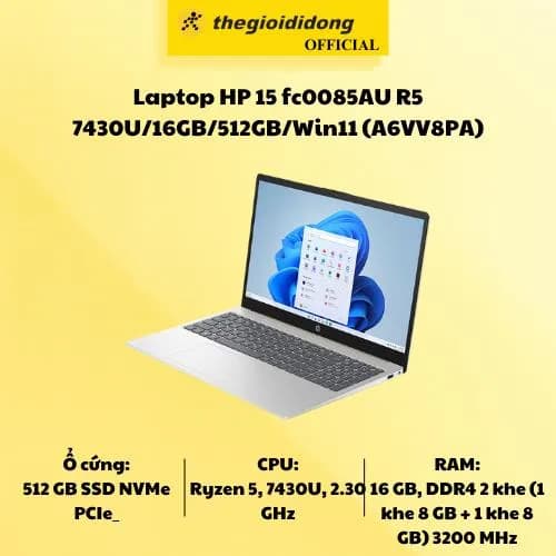 Laptop HP 15 fc0085AU - A6VV8PA (R5 7430U, 16GB, 512GB, Full HD, Win11) - 9