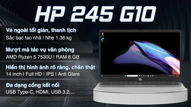 Laptop HP 245 G10 - A20TDPT (R5 7530U, 8GB, 512GB, Full HD, Win11) - 3