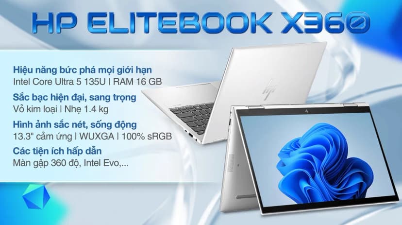 Laptop HP Elitebook X360 830 G11 - A7RB9PT (Ultra 5 135U, 16GB, 512GB, WUXGA, Cảm ứng, Win11 Pro) - Giá rẻ nhất hôm nay - Ảnh 2