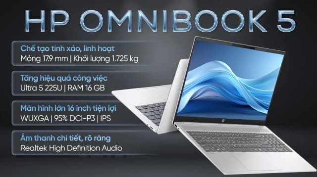 Laptop HP OmniBook 5 AI 16 af1046TU - BZ7Q8PA (Ultra 5 225U, 16GB, 512GB, WUXGA, Cảm ứng, OfficeH24, Win11) - 11