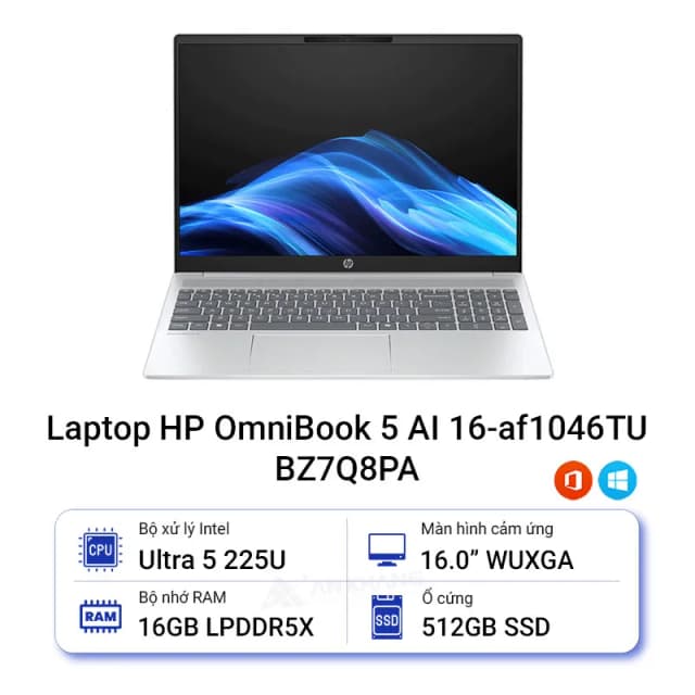 Laptop HP OmniBook 5 AI 16 af1046TU - BZ7Q8PA (Ultra 5 225U, 16GB, 512GB, WUXGA, Cảm ứng, OfficeH24, Win11) - 14