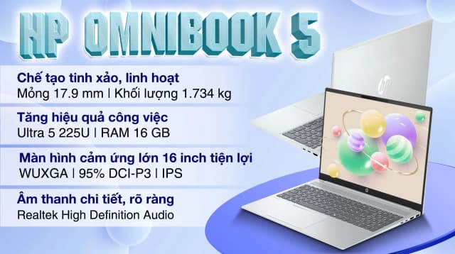 Laptop HP OmniBook 5 AI 16 af1046TU - BZ7Q8PA (Ultra 5 225U, 16GB, 512GB, WUXGA, Cảm ứng, OfficeH24, Win11) - 3