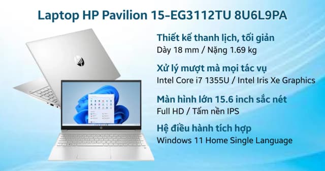 Laptop HP Pavilion 15 eg3112TU - 8U6L9PA (i7 1355U, 16GB, 512GB, Full HD, Win11) - 15