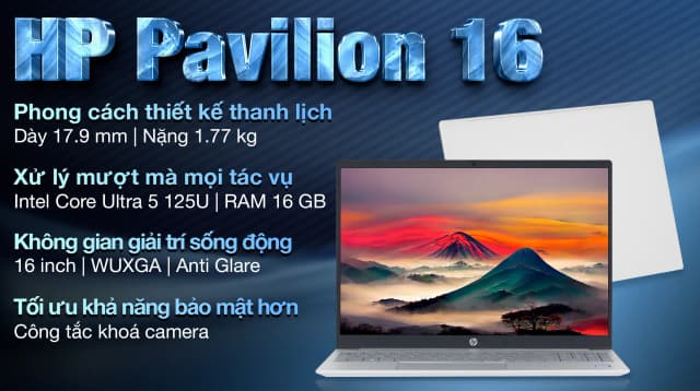 Laptop HP Pavilion 16 af0054TU - AY8C3PA (Ultra 5 125U, 16GB, 1TB, WUXGA, OfficeHS+365, Win11) - 7