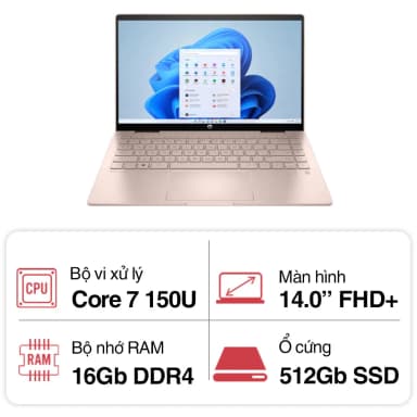 Laptop HP Pavilion X360 14 ek2027TU - 9Z2V9PA (Core 7 150U, 16GB, 512GB, Full HD, Cảm ứng, Win11) - 14