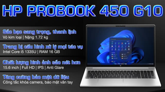 Laptop HP Probook 450 G10 - 9H1N5PT (i5 1335U, 16GB, 512GB, Full HD, Win11) - 9