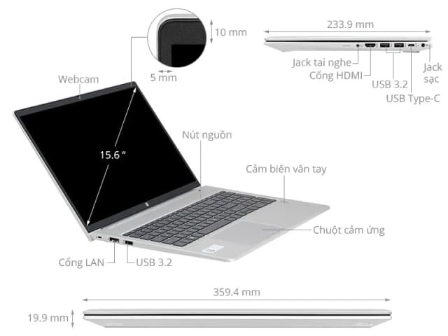 Laptop HP Probook 455 G10 - B8PG7AT (R5 7530U, 16GB, 512GB, Full HD, Win11) - 3