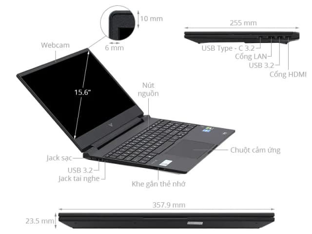 Laptop HP Gaming VICTUS 15 fa1139TX - 8Y6W3PA (i5 12450H, 16GB, 512GB, RTX 2050 4GB, Full HD 144Hz, Win11) - 15