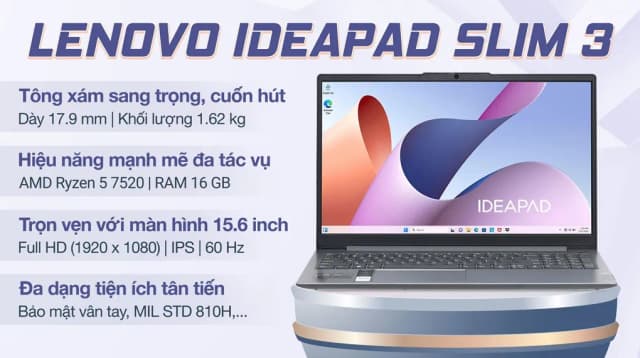 Laptop Lenovo Ideapad Slim 3 15AMN8 - 82XQ00J0VN (R5 7520U, 16GB, 512GB, Full HD, Win11) - 5