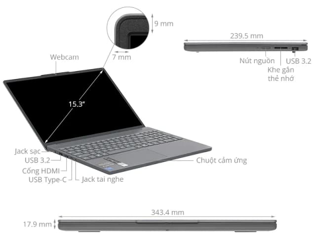 Laptop Lenovo IdeaPad Slim 3 15IRH10 - 83K1000FVN (i7 13620H, 24GB, 512GB, WUXGA, Win11) - 6