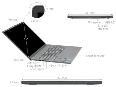 Laptop Lenovo Ideapad Slim 3 16IRH10 - 83K20003VN (i5 13420H, 24GB, 512GB, WUXGA, Win11) - 11