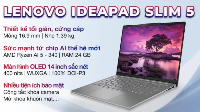 Laptop Lenovo IdeaPad Slim 5 OLED 14AKP10 - 83HX0065VN (R5 AI 340, 32GB, 512GB, WUXGA OLED, Win11) - 11