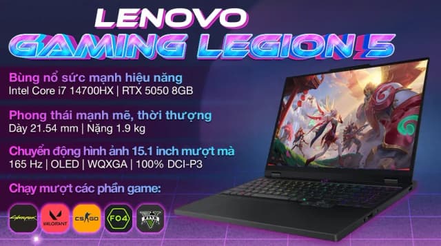Laptop Lenovo Gaming Legion 5 15IRX10 - 83LY00A6VN (i7 14700HX, 24GB, 512GB, RTX 5050 8GB, WQXGA OLED 165Hz, OfficeH24, Win11) - 2
