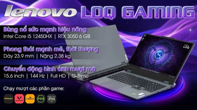 Laptop Lenovo Gaming LOQ 15IAX9 - 83GS00D9VN (i5 12450HX, 24GB, 512GB, RTX 3050 6GB, Full HD 144Hz, Win11) - 3