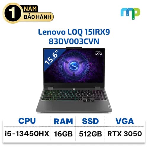 Laptop Lenovo Gaming LOQ 15IRX9 - 83DV003CVN (i5 13450HX, 16GB, 512GB, RTX 3050 6GB, Full HD 144Hz, Win11) - 15