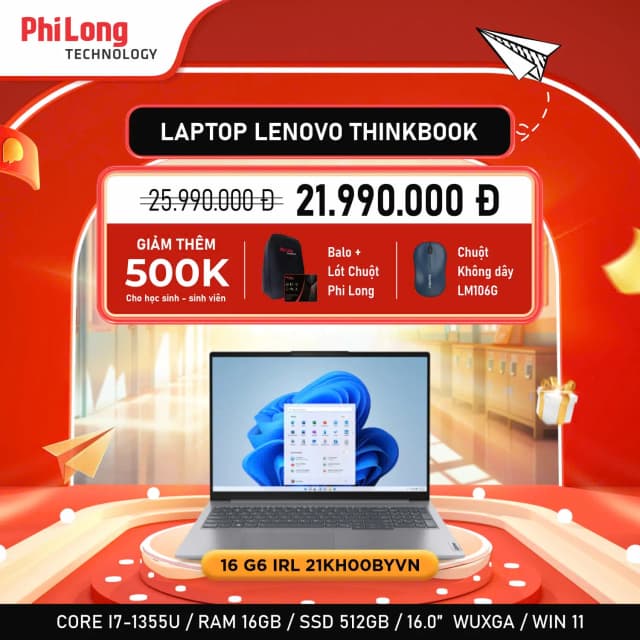 Laptop Lenovo ThinkBook 16 G8 IRL - 21SH0097VN (Core 5 210H, 16GB, 512GB, WUXGA, Win11) - 15