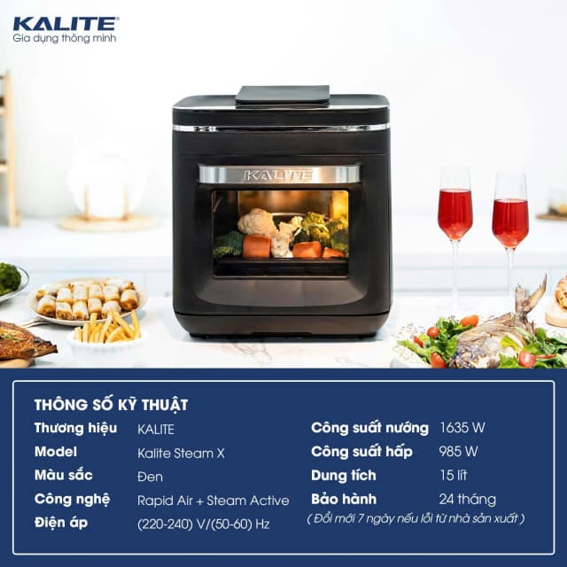 Lò chiên không dầu kết hợp hấp Kalite 15 lít STEAM X - Ảnh 7