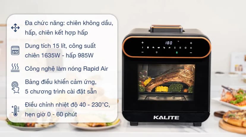 So sánh giá Lò chiên không dầu kết hợp hấp Kalite 15 lít STEAM X - Tìm sản phẩm giá rẻ nhất - Ảnh 12