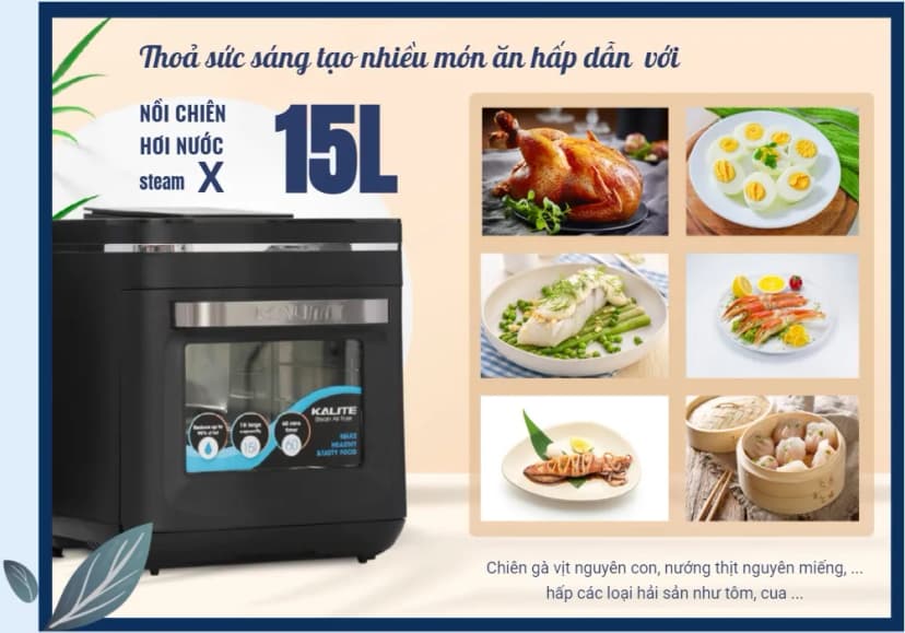 So sánh giá Lò chiên không dầu kết hợp hấp Kalite 15 lít STEAM X - Tìm sản phẩm giá rẻ nhất - Ảnh 16