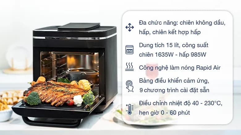 So sánh giá Lò chiên không dầu kết hợp hấp Kalite 15 lít STEAM X - Tìm sản phẩm giá rẻ nhất - Ảnh 3