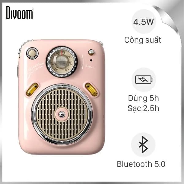 Loa Bluetooth Divoom Beetles-FM Pink - Giá rẻ nhất hôm nay - Ảnh 1