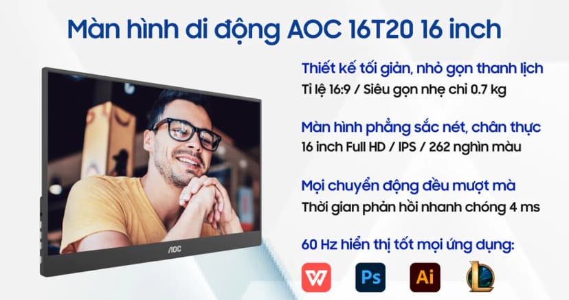 Màn hình di động AOC 16T20/71 (15.6 inch Full HD, IPS, 60Hz, 4ms) - Giá rẻ nhất hôm nay - Ảnh 3