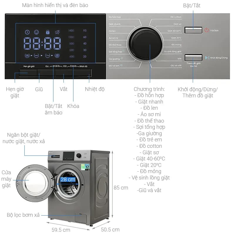 Máy giặt Casper Inverter 9.5 kg WF-95VG5 - Giá rẻ nhất hôm nay - Ảnh 6