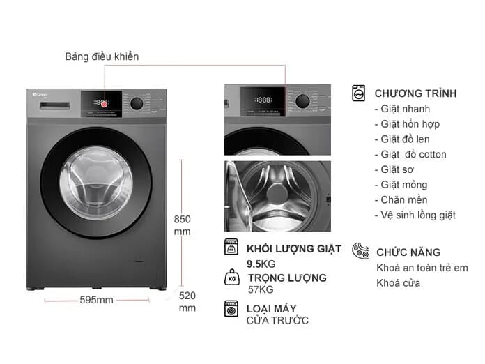 Máy giặt Casper Inverter 9.5 kg WF-95VG5 - Giá rẻ nhất hôm nay - Ảnh 7