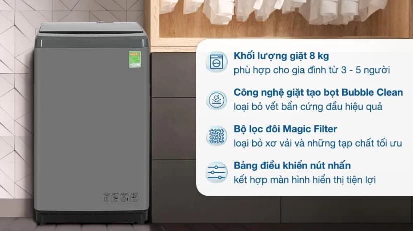 Máy giặt Hisense 8 kg WTZQ8012UT - Giá rẻ nhất hôm nay - Ảnh 2