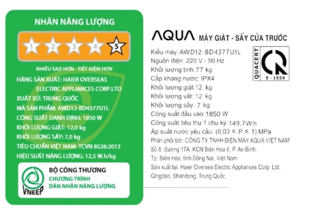 So sánh giá Máy giặt sấy Aqua Inverter giặt 12 kg - sấy 7 kg AWD12-BD4377U1L(GN) rẻ nhất? - Ảnh 10