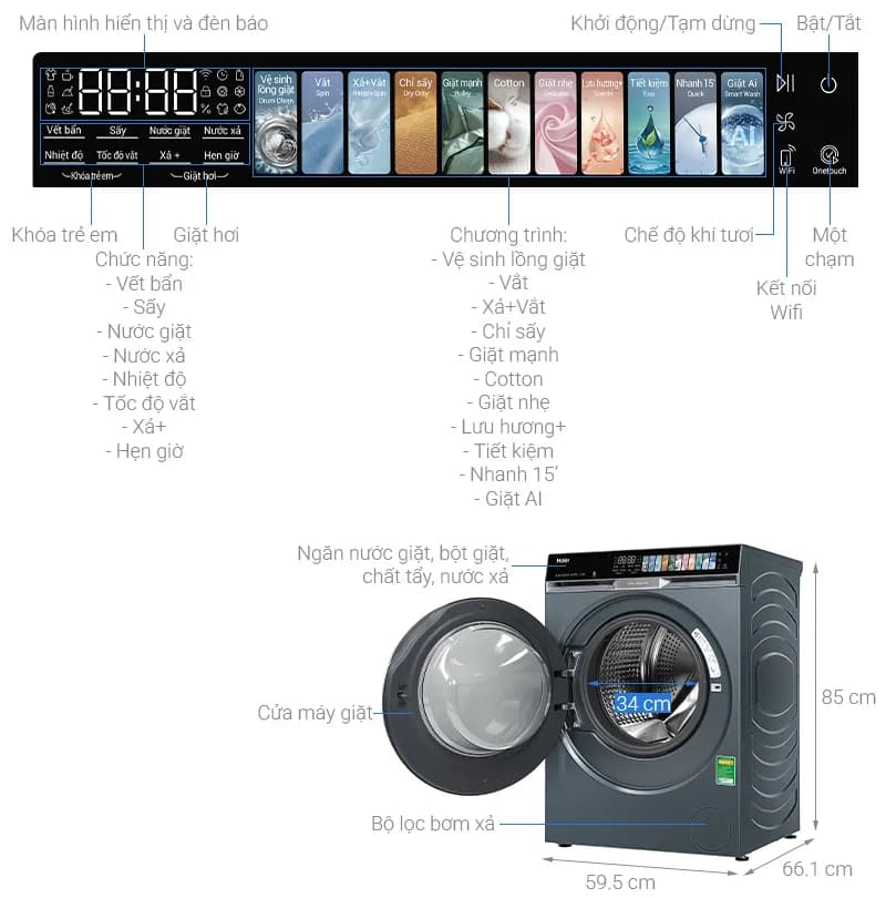 Máy giặt sấy Haier Inverter giặt 14 kg - sấy 8 kg HWD140-BD14387GNU1 - Giá rẻ nhất hôm nay - Ảnh 16