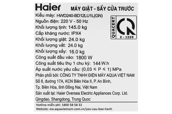 So sánh giá Máy giặt sấy Haier L+ Inverter giặt 24 kg - sấy 16 kg HWD240-BD12LU1L(GN) rẻ nhất? - Ảnh 17
