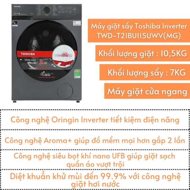 So sánh giá Máy giặt sấy Toshiba Inverter giặt 10.5 kg - sấy 7 kg TWD-T21BU115UWV(MG) rẻ nhất? - Ảnh 16