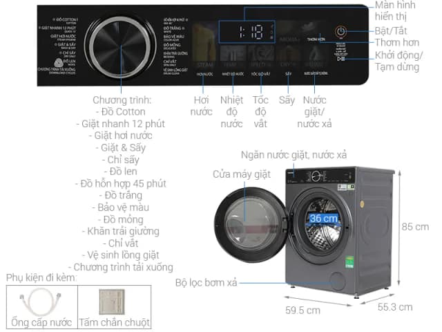 So sánh giá Máy giặt sấy Toshiba Inverter giặt 10.5 kg - sấy 7 kg TWD-T21BU115UWV(MG) rẻ nhất? - Ảnh 6