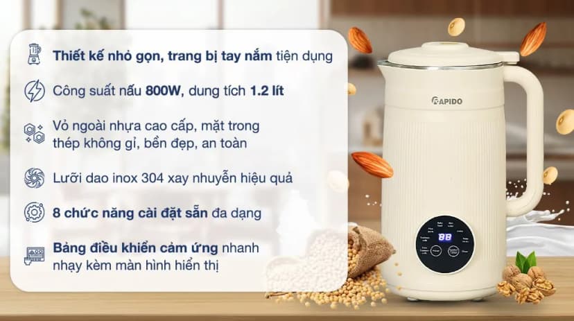 Máy làm sữa hạt đa năng Rapido RHB-800DM - Giá rẻ nhất hôm nay - Ảnh 19
