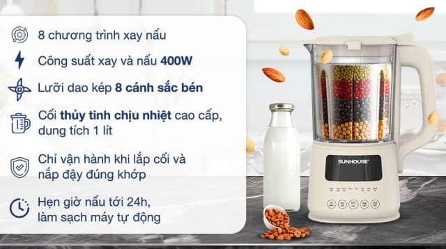 Top 1 so sánh giá Máy làm sữa hạt đa năng Sunhouse SHD5261 - Tìm sản phẩm giá rẻ nhất - Ảnh 8