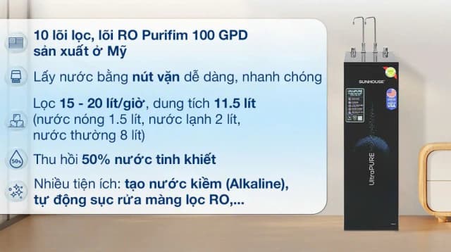 So sánh giá Máy lọc nước RO nóng nguội lạnh Hydrogen Sunhouse UltraPURE SHA76622KL 10 lõi rẻ nhất? - Ảnh 9