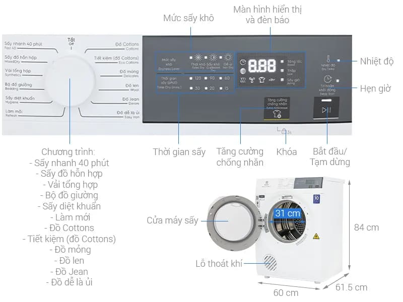 Máy sấy thông hơi Electrolux UltimateCare 9 kg EDV904H3WC - Giá rẻ nhất hôm nay - Ảnh 6