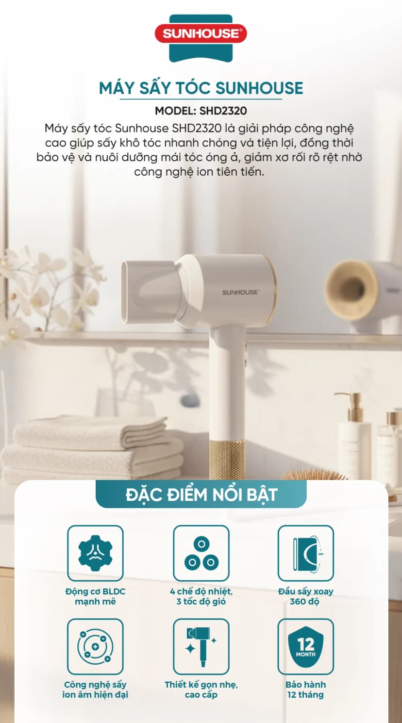 Máy sấy tóc tốc độ cao Sunhouse SHD2320 - Giá rẻ nhất hôm nay - Ảnh 1