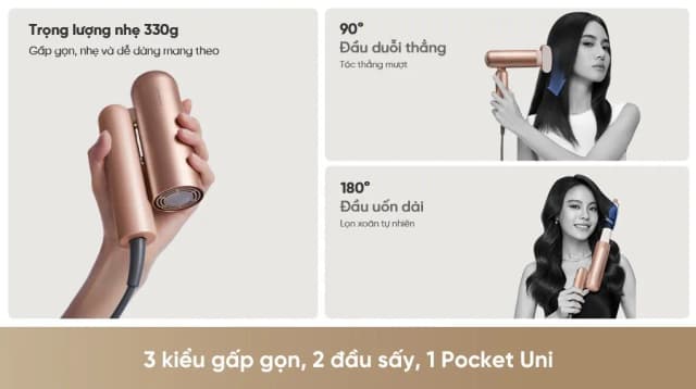 So sánh giá Máy sấy tóc và tạo kiểu đa năng tốc độ cao Dreame Pocket Uni AHD54 Rosy Gold rẻ nhất? - Ảnh 3