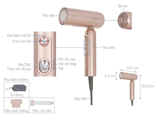 So sánh giá Máy sấy tóc và tạo kiểu đa năng tốc độ cao Dreame Pocket Uni AHD54 Rosy Gold rẻ nhất? - Ảnh 5