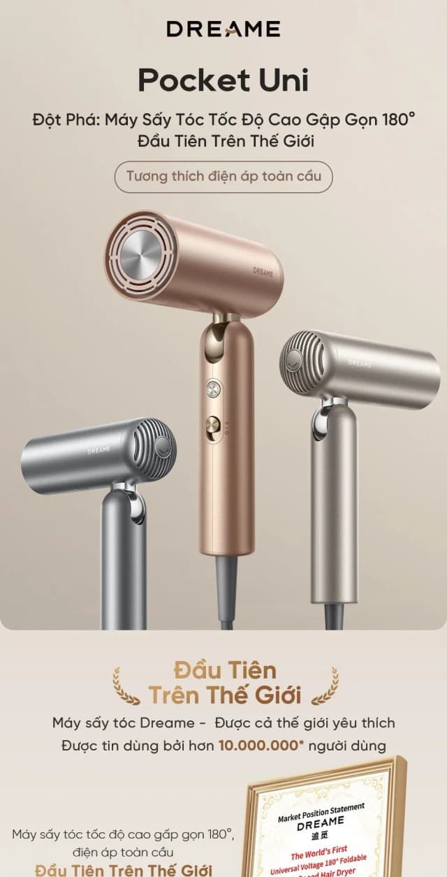 So sánh giá Máy sấy tóc và tạo kiểu đa năng tốc độ cao Dreame Pocket Uni AHD54 Titanium Gold rẻ nhất? - Ảnh 13